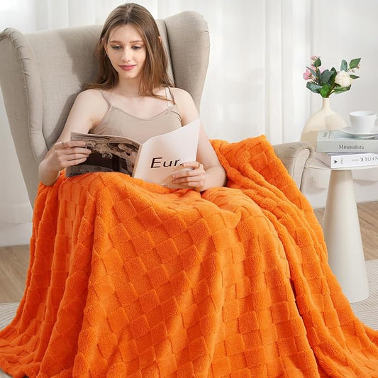 Zyrah Super Soft Throws for Couch Fleece Throw Blanket Lightweight Decorative Fuzzy Cozy Blankets for Sofa Chair Bed (B-Orange, Twin(60"x80"))