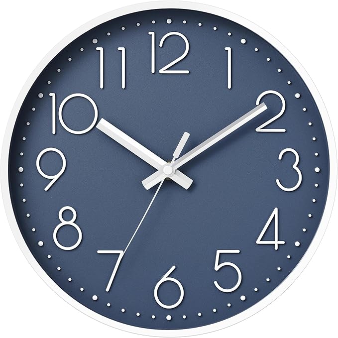 DAXSMY Wall Clock - 10 Inch Silent Non-Ticking Modern 3D Wall Clocks Battery Operated - Decorative Clock for Kitchen, Home Office, Bathroom, Bedroom(Azure Blue)