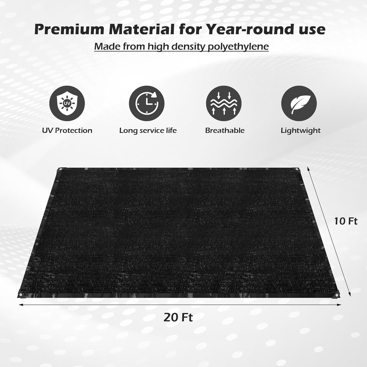 Garden expert 75% Black Shade Cloth 10x20FT Taped Edge with Grommets Sun Net Mesh for Garden Patio Backyard UV-Resistant