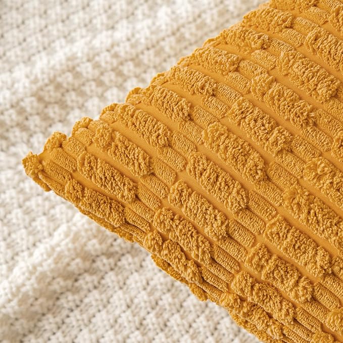 MIULEE Pack of 2 Corduroy Decorative Throw Pillow Covers 18x18 Inch Soft Boho Striped Pillow Covers Modern Farmhouse Home Decor for Summer Sofa Living Room Couch Bed Gold Yellow