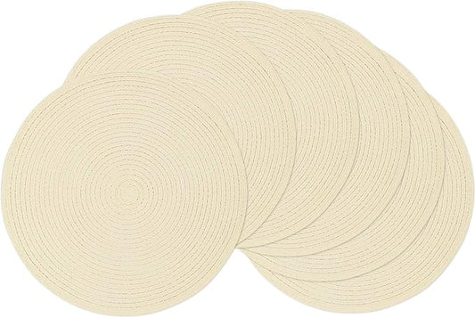 SHACOS Round Braided Placemats Set of 6 Round Table Place Mats for Dining Tables 15 inch (Cream, 6)