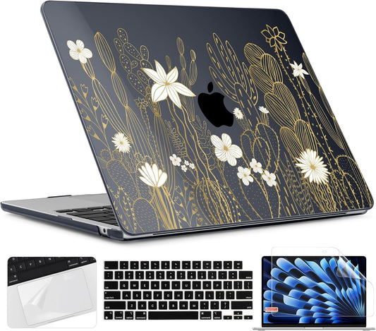 TWOLSKOO Compatible with M4 MacBook Air 15 inch Case 2025-2023 Released Model M4 A3241 M3 A3114 M2 A2941, Plastic Hard Shell & Screen Protector & Keyboard Cover & Trackpad Film, Cute Cactus
