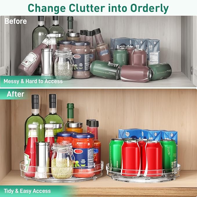 Optish 3 Pack 9.5" Lazy Susan Organizer, Lazy Susan Turntable for Cabinet, Spice Organization for Cabinet, Refrigerator, Pantry, Closet, Countertop, Non-Skid Turntable Organizer, Clear