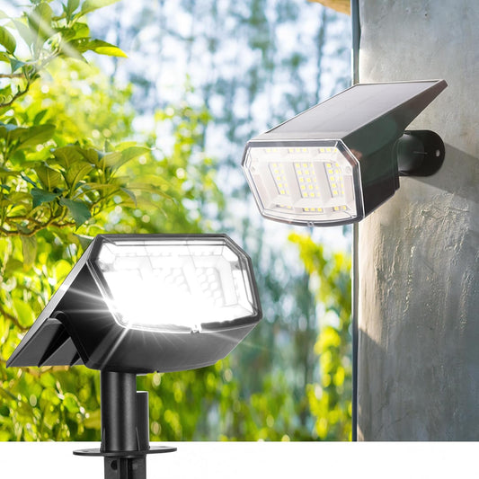 Solar Spot Lights Outdoor Waterproof Landscape Spotlights 63 LEDs 3 Lighting Modes IP65 Solar Spot Lights for Outside, House, Garge, Backyard, Garden-2 Pack Cool White