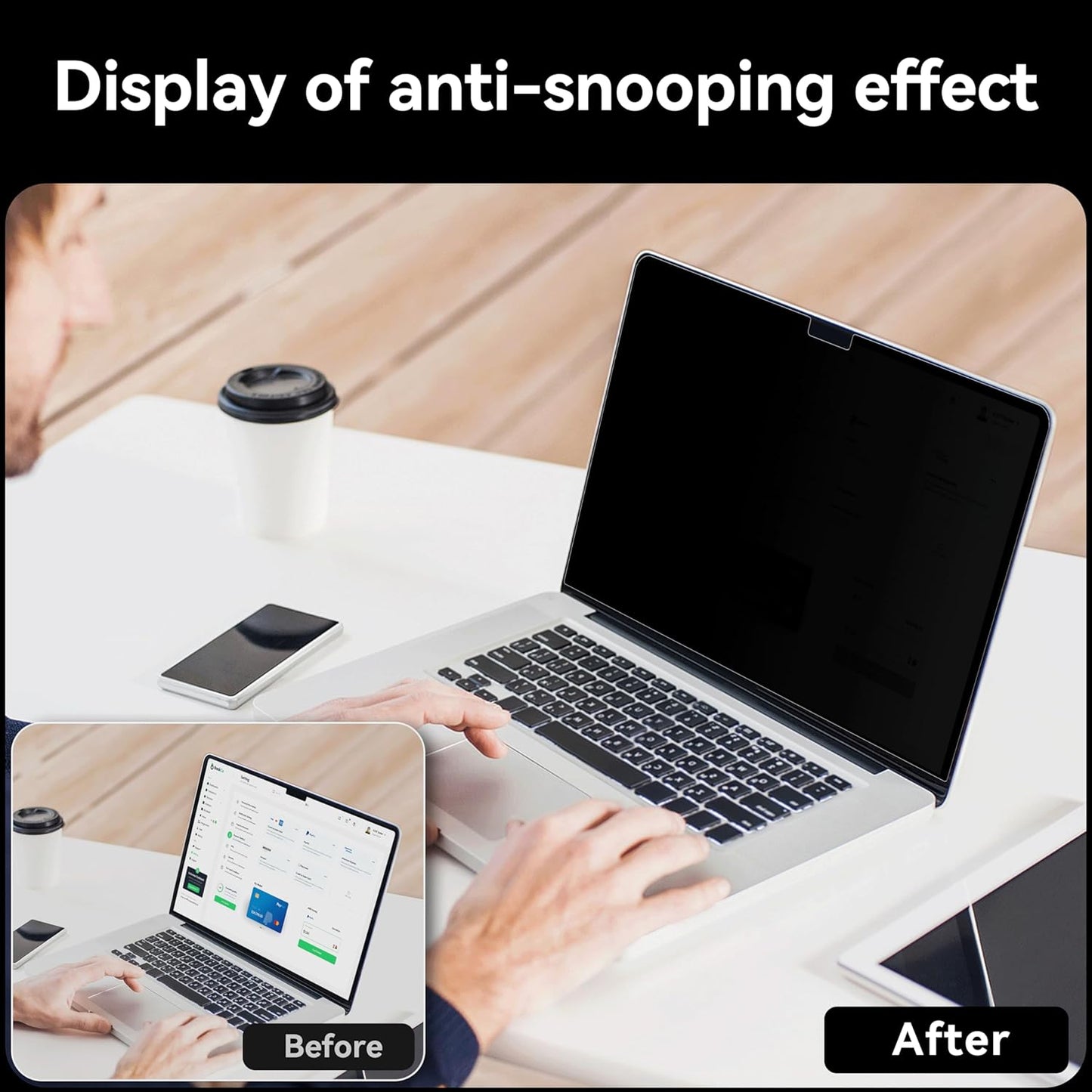 IPROKKO 360° Privacy Screen MacBook Air 15 inch (2023, 2024, 2025,M2,M3,M4),Matte Anti Glare Blue Light 15" Mac Scratch Resistant Laptop Screen Protector Filter"