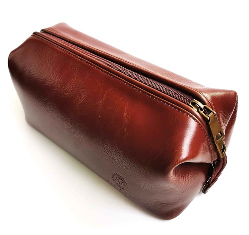 MAN & MANE Premium Leather Toiletry Bag for Men & Women – Classic Dopp Kit Travel Shaving Bag (Cognac Brown)