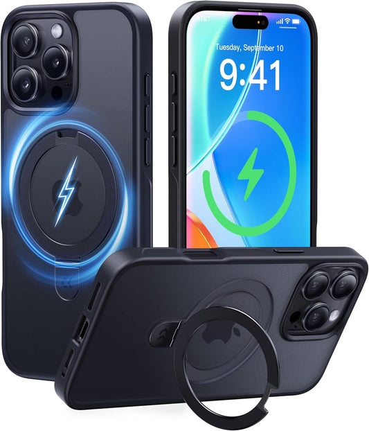 CASEKOO Designed for iPhone 16 Pro Case with Magnetic Invisible Stand [Military Drop Protection] [Compatible with MagSafe] Shockproof Slim Matte Translucent Case 6.3 Inch, Black