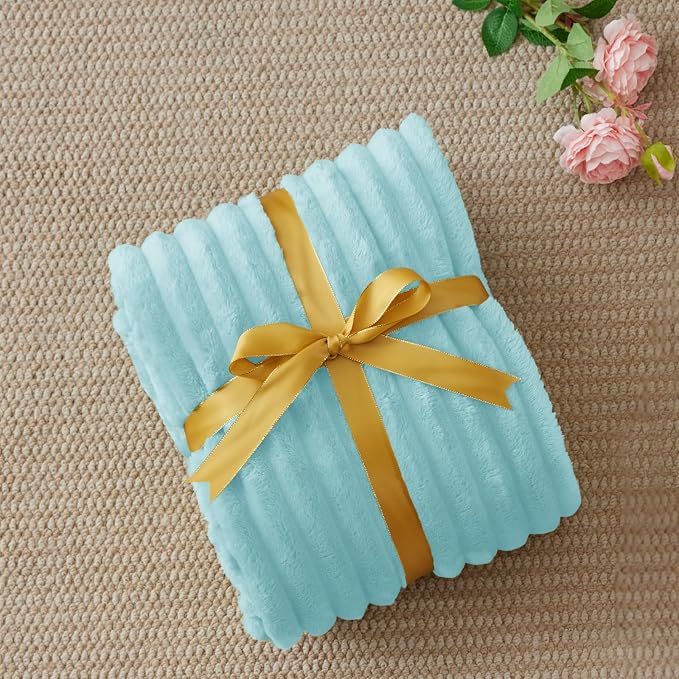 BEDELITE Twin Blanket for Couch & Bed, 300GSM Soft & Warm Fleece Blanket, Decorative and Giftable Striped Cloud Blue Blankets for Women, Men, 60"x80"