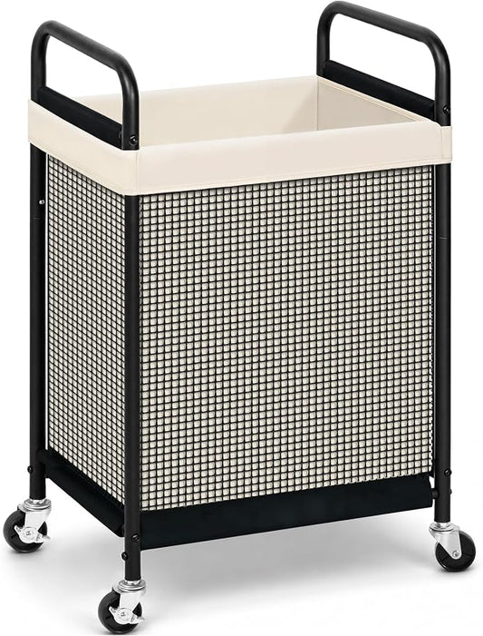 STORAGE MANIAC Rolling Laundry Hamper with Wheels 1-Section Laundry Sorter Rolling Laundrys Basket on Wheels with Removable Bag Clothes Hamper Laundrys Organizer Cart Bathroom Bedroom 90L Beige