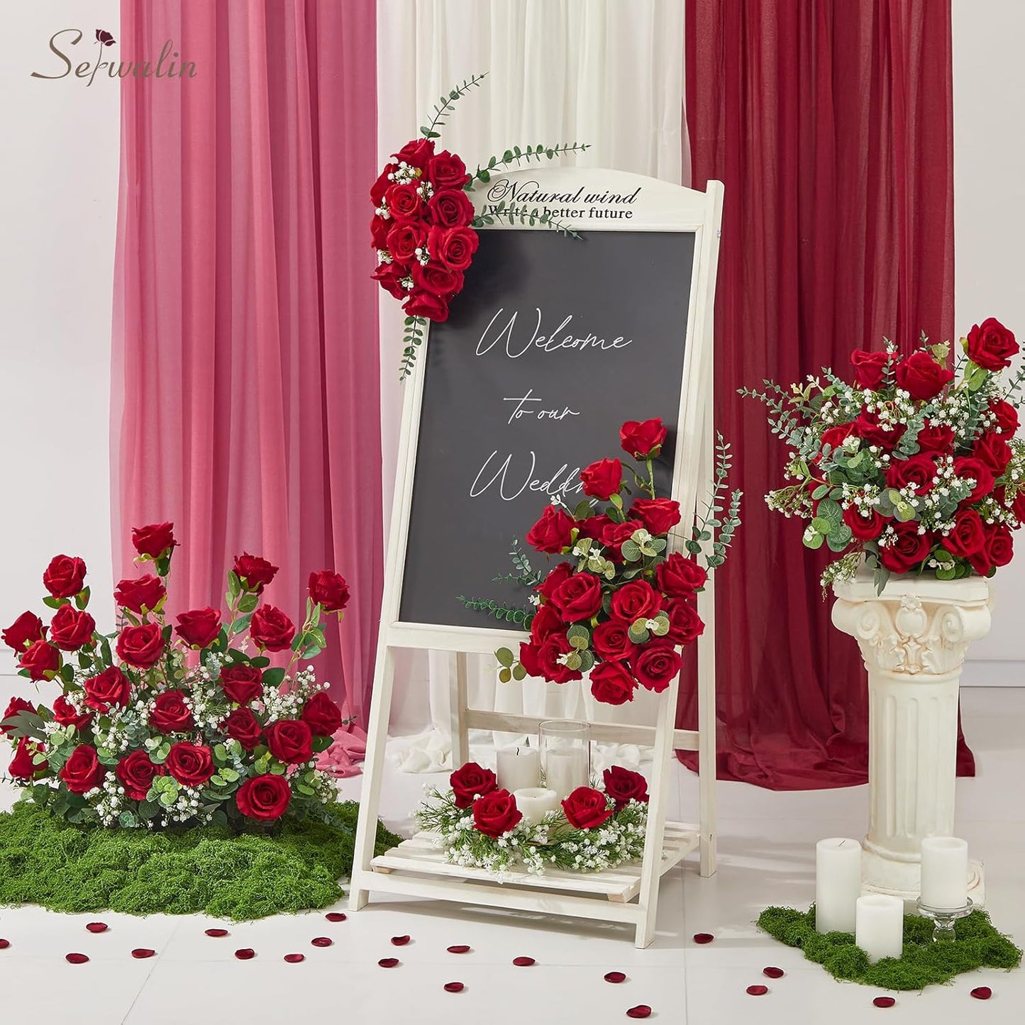 Serwalin 30PCS Red Roses Artificial Flowers, Realistic Red Roses Bouquet with Long Stems Fake Silk Roses Flowers for Wedding Centerpieces Bridal Bouquet Party Home Decor