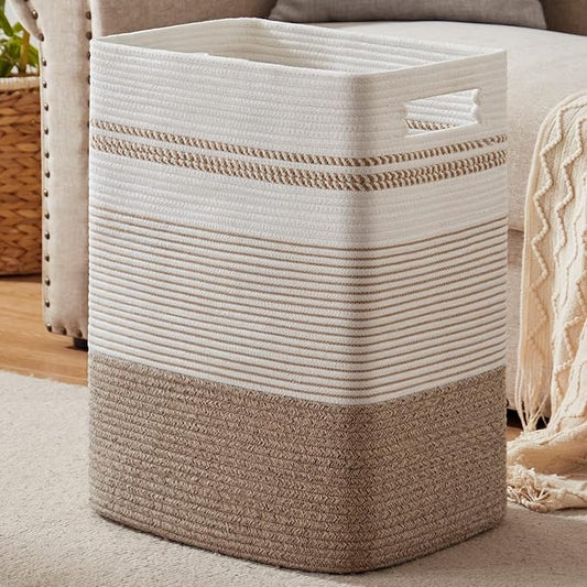 80L Large Cotton Rope Laundry Basket for Bedroom & Laundry Room, Tall Clothes Hamper with Sturdy Handles, Neutral Storage Bin Capable of Holding Blankets and Toys