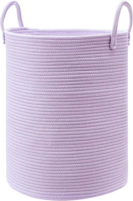 80L Extra Large Purple Hamper Laundry Basket for Nursery Kids 16Dx22H inches Tall Lavender Blanket Basket for Girls Cotton Rope Lilac Clothes Hamper in Bedroom