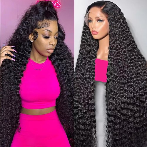 PUNUBO Deep Wave Lace Front Wigs Human Hair 13x6 HD Transparent Lace Front Wigs 230% Density Deep Curly Wig Pre Plucked Deep Wave Frontal Wigs with Baby Hair 20 Inch