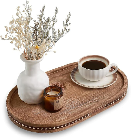 Decor Decorative Round Tray 11.81in for Home Decor for Coffee Table Farmhouse Kitchen Table Living Room Bathroom Centerpiece Tray Decor Oval Rustic
