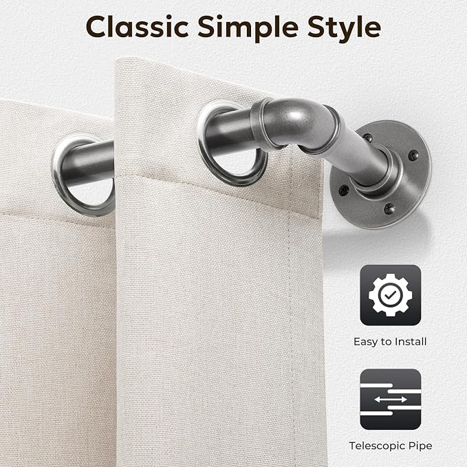 Zeerobee Curtain Rods for Windows 66 to 120, 1 Inch Industrial Wrap Around Grey Curtain Rod, Indoor/Outdoor Room Divider Adjustable Drapery Pole, 66"-120"