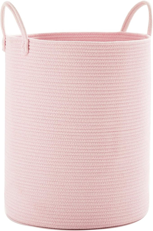 80L Extra Large Pink Hamper Laundry Basket for Baby Girls Tall Nursery Hamper for Kids Woven Rope Clothes Basket for Little Girls Room Bedroom Light Pink Kawaii 16"D x 22"H