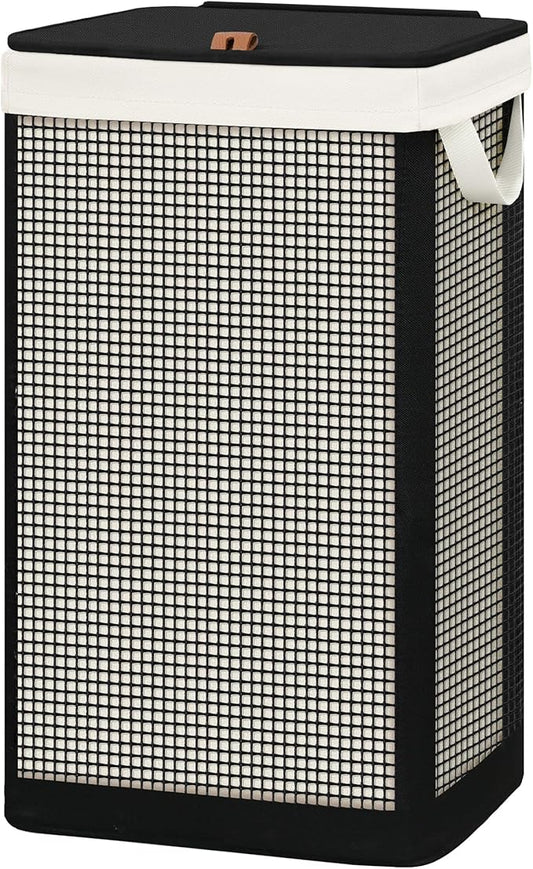 STO STO Laundry Hamper with Lid, 90L Large 1 Section Laundry Sorter, Laundry Basket with Removable Washable Canvas Liner Bag, Breathable Clothes Hamper for Bedroom Bathroom Laundry Room Closet Dorm