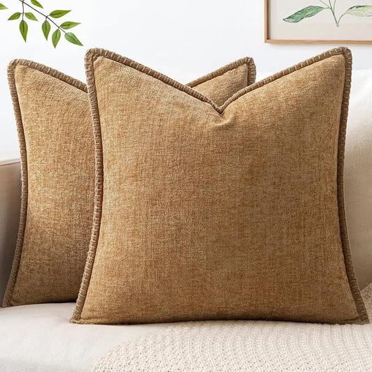 MIULEE Pack of 2 Couch Throw Pillow Covers 20x20 Inch Apricot Brown Farmhouse Decorative Pillow Covers with Stitched Edge Soft Chenille Solid Dyed Spring Pillow Covers for Sofa Bed Living Room