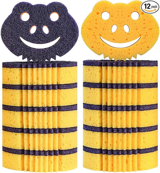 12 Pack Frog Dual-Sided Multi-Functional Premium Cleaning Sponges,Scrub Sponges,Dishwashing Sponge for Heavy Duty Scouring Pads,Kitchen,Furniture,Dish,Bathroom