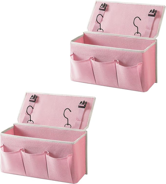 Bedside Caddy / Bedside Storage Organizer Hanging Bag with Three Options,Suitable for home beds, sofas, and dormitory beds—can hold magazines, books, phones, iPads, remote controls. (2-Pack Pink)
