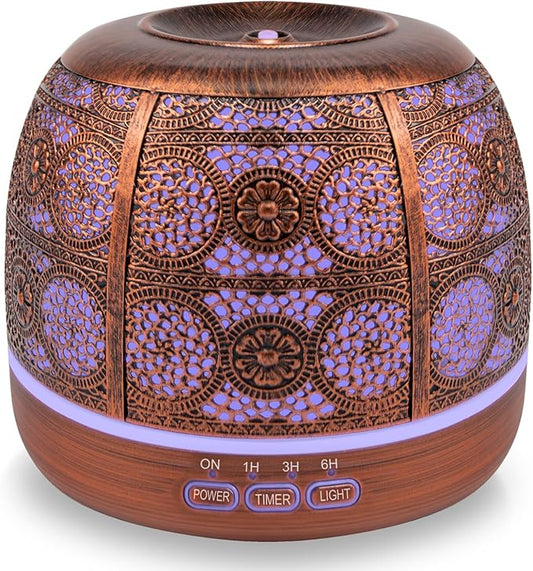 ARVIDSSON 500ml Essential Oil Diffuser, Metal Diffusers for Essential Oils, Aromatherapy Oil Diffuser for Large Room, Color Changing Mood Light & Mist Timer Setting, Gift for Women