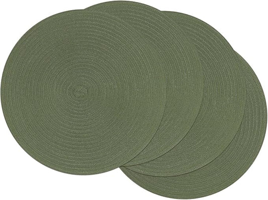 SHACOS Round Placemats Set of 4 Washable 15 inch Round Table Mats Cotton Polyester Woven Braided Place Mats for Dining Table Wedding Party Decor (Olive Green, 4)