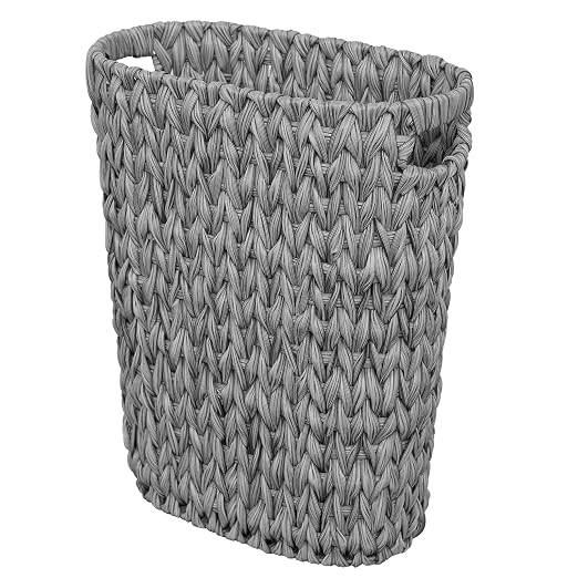 Coeusy 5 Gallon Wicker Trash Can,Wicker Bathroom Trash Can with Handles,Handwoven Waste Basket Waterproof Narrow Small Garbage Can for Bedroom,Bathroom,Office,Grey/20 Liters