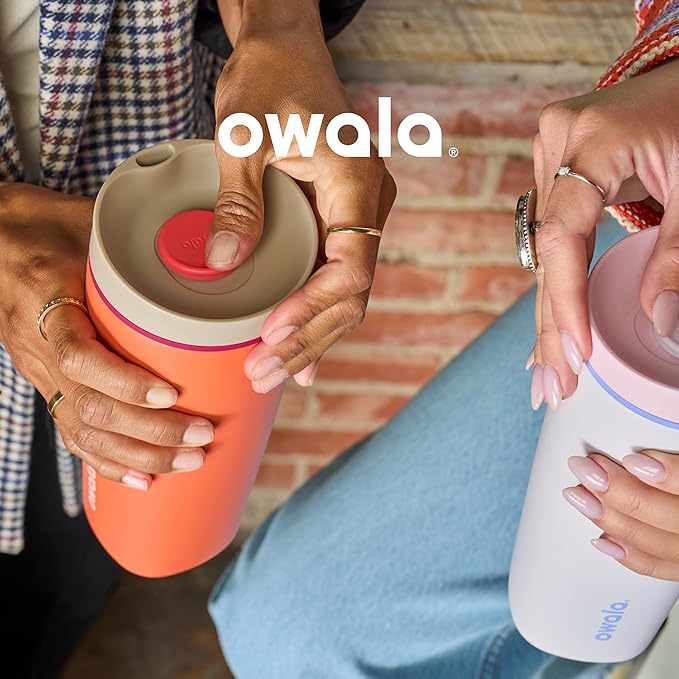 Owala SmoothSip Slider Insulated Stainless Steel Coffee Tumbler, Reusable Iced Coffee Cup, Hot Coffee Travel Mug, BPA Free 20 oz, Cozy Cocoa (Pack of 8)