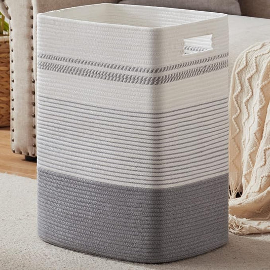 80L Large Cotton Rope Laundry Basket for Bedroom & Laundry Room, Tall Clothes Hamper with Sturdy Handles, Neutral Storage Bin Capable of Holding Blankets and Toys