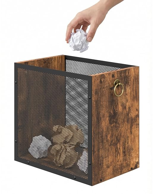 CHOEZON Waste Basket, 4.5 Gallon Rectangular Garbage Container, Trash Can, Trash Bin, for Bedroom, Office, Bathroom, Kitchen, Waste Rustic Brown and Black TCW33BF