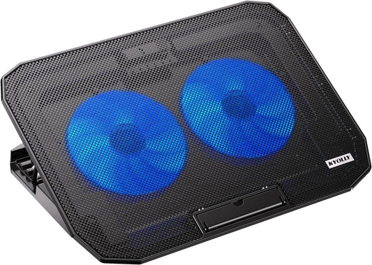 Ultra Slim Laptop Cooling Pad for 10-15.6 Inch Laptops, Portable Notebook Cooler with 2 Quiet Big Fans, Gaming Laptop Fan Wind Speed Adjustable, 5 Heights Adjustment, 2 USB Port