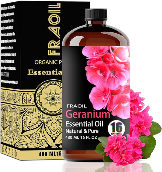 Geranium Essential Oil, Geranium Oil 16 Fl Oz 480 ML for Diffuser Humidifier Yoga Cleaning DIY Candle Soap Making Perfume Gift for Women Essential Oils FRAOIL (Geranium 16 Fl Oz (Pack of 1))