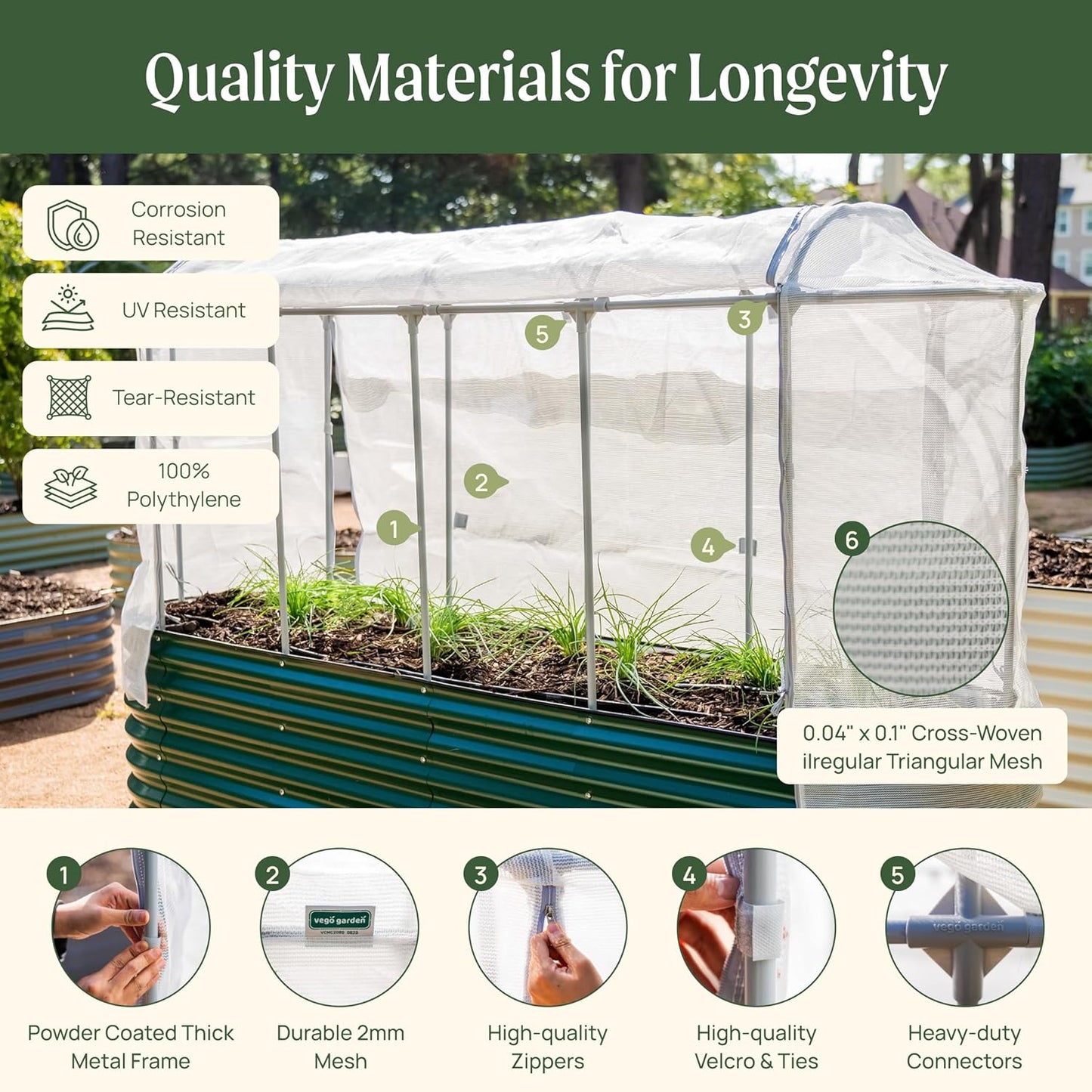 Vego garden Cover System for 2.5' x 9.5' (10 in 1) Garden Bed