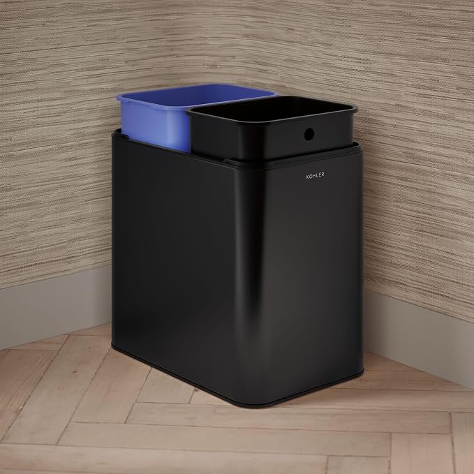 Kohler K-31315-BST 22-Liter Dual-Bin Open-Top Trash Can, Black Stainless Steel