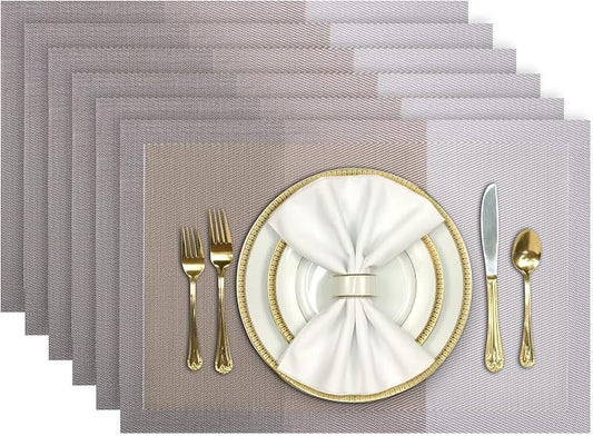 Aofmee Placemats Set of 6, Heat Resistant Place Mats, Washable Durable PVC Table Mats, Woven Vinyl Plastic Placemats for Kitchen Dining Table, Non-Slip Stain Resistant Placemats Indoor, Easy to Clean