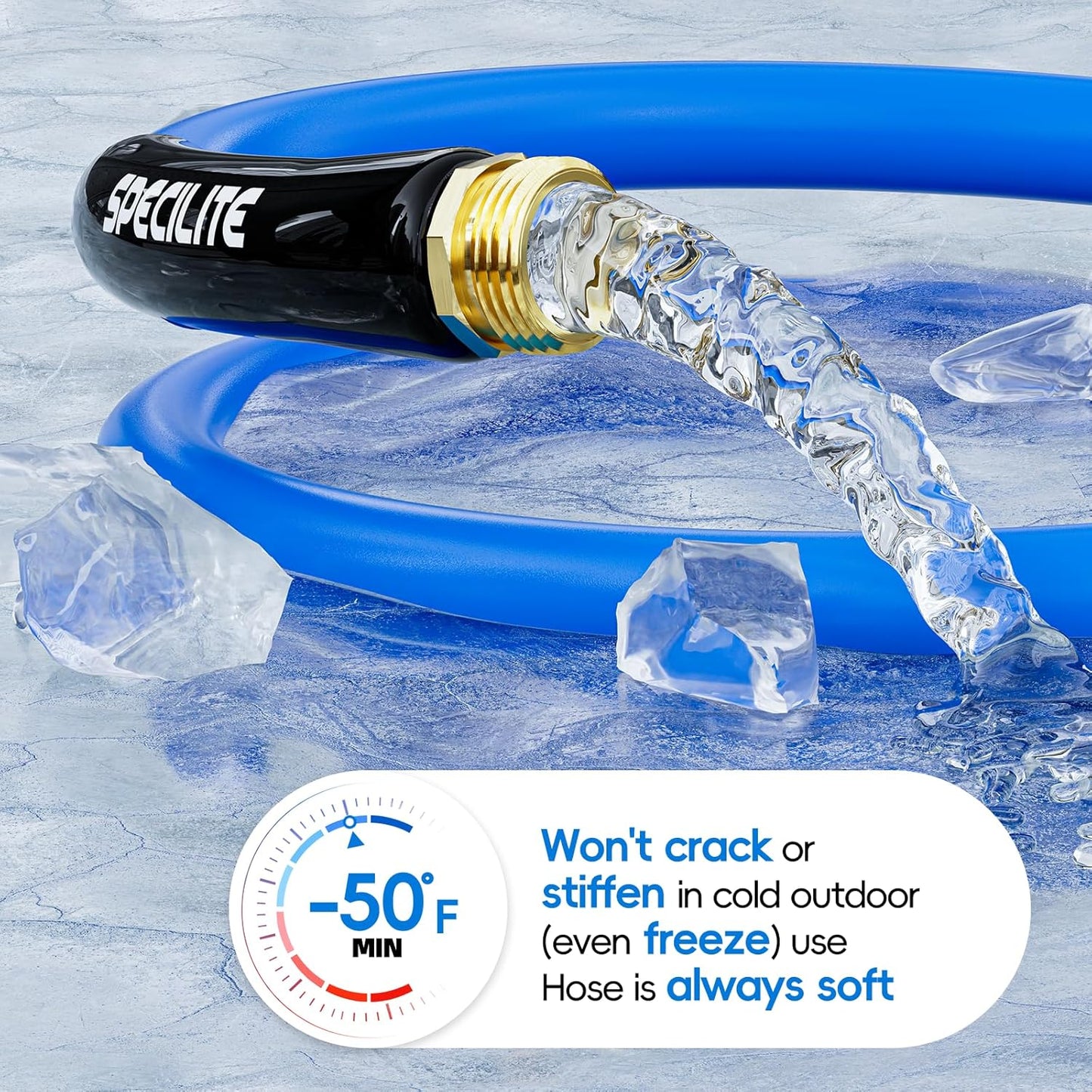 Hot/Cold Garden Water Hose 50 ftx 3/4 in, -50℉ To 190℉, Heavy Duty, Flexible, Burst 605 Psi, Lightweigh, Upgraded Rubber Pipe with 3/4" Brass Fittings For Backyard, Outdoor, Farm, Blue