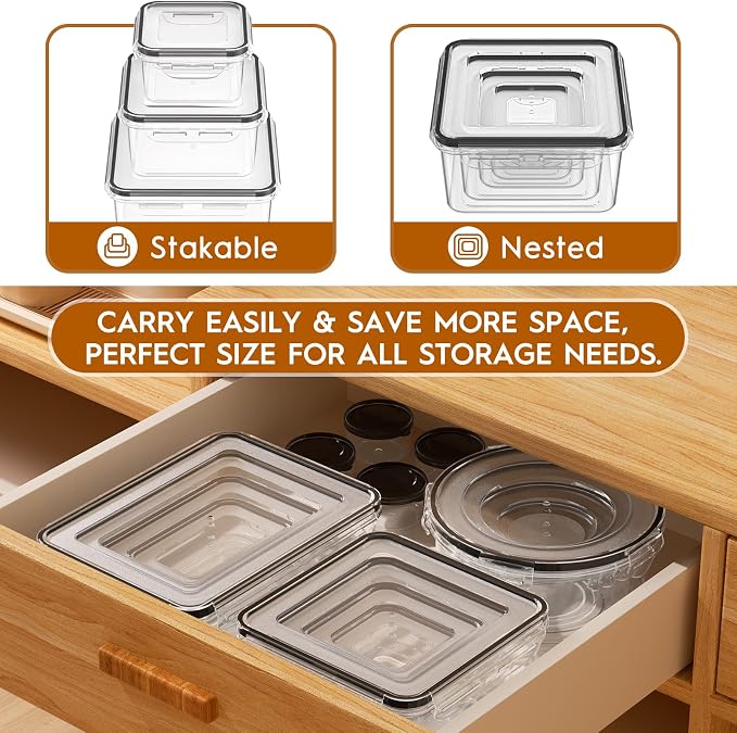 40 PCS Food Storage Containers with Lids Airtight (20 Containers & 20 Lids), Leak proof Meal Prep Container Set for Kitchen Storage, BPA-free, PVC-free Plastic, Microwave/Dishwasher Safe, Labels & Pen