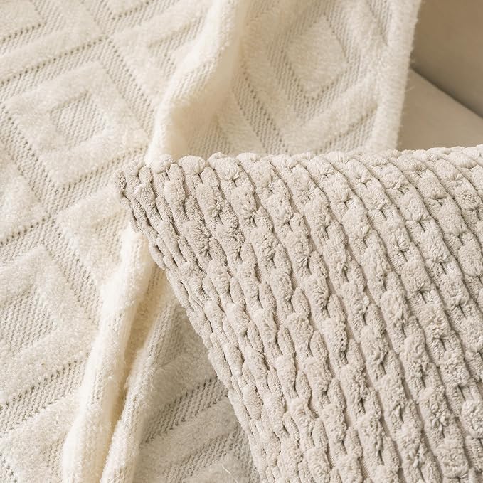 Set of 4 Grey White Taupe Decorative Throw Pillow Covers 24x24 Inch Corduroy Pillow Covers for Bed Couch Sofa Living Room Soft Square Cushion Cases