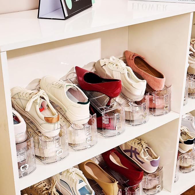 Adjustable Shoe Slots Organizer,10PACK Transparent Shoe Stackers Shoe Rack Holder Shoe Space Savers Double Layer Stack Shoe Racks for Closet Organization(Transparent)