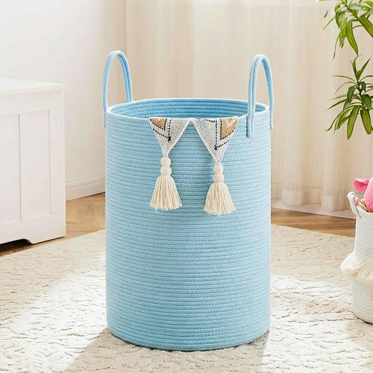 Laundry Basket,Woven Cotton Rope Laundry Hamper,80L for Decor Storage of Dirty Clothes,Toys and Blankets in Bathroom,Baby Room and Living Room