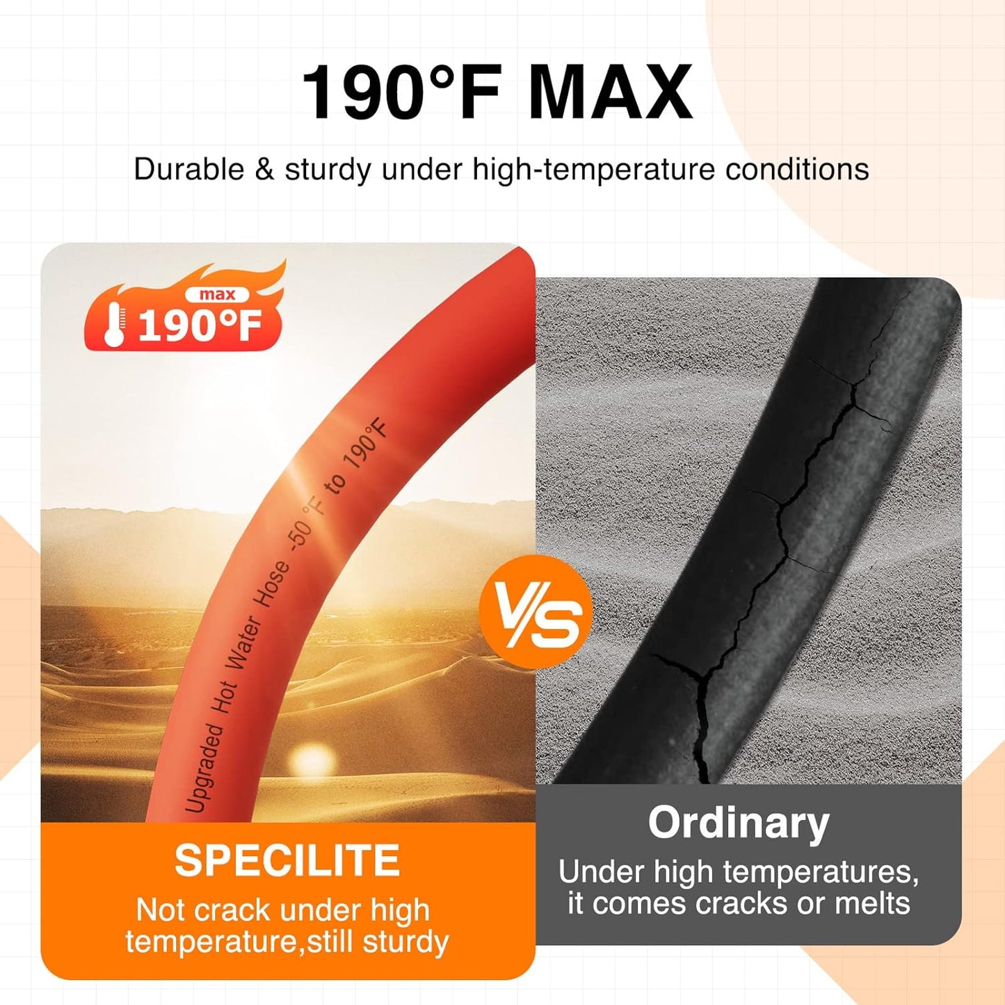 5/8" Hot/Cold Garden Water Hose 75 ft, -50℉-190℉,Flexible & Lightweight With 3/4" Brass Fittings for Yard, Outdoor, Farm, Red