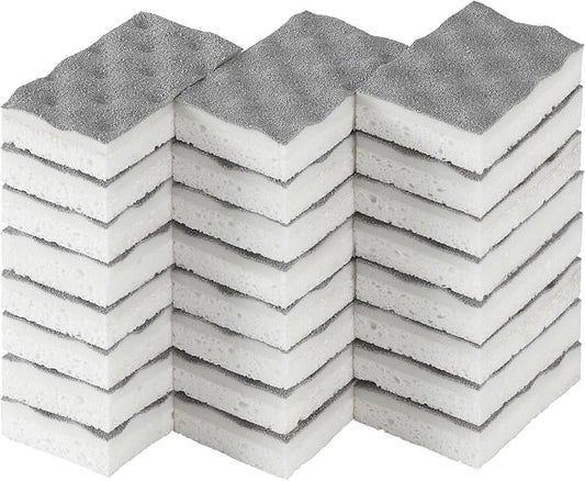 JOYMOOP Textured Clean Sponges, Dual-Sided Non-Scratch Soft Scrub Dish Sponge, Safe for Non-Stick Cookware, Kitchen and Household Cleaning, 24 Pack [Grey & White]