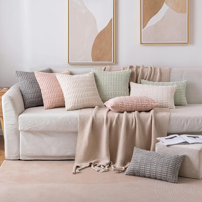 MIULEE Pack of 2 Corduroy Decorative Throw Pillow Covers 12x20 Inch Soft Boho Striped Pillow Covers Modern Farmhouse Home Decor for Spring Sofa Living Room Couch Bed Pink