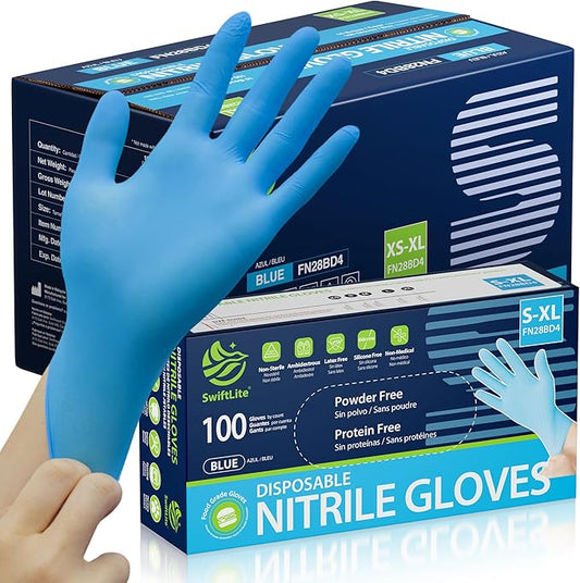 SWIFTLITE Nitrile Gloves, Food Safe Disposable Gloves Latex Free, Blue Rubber Gloves Powder Free for Cooking and Cleaning