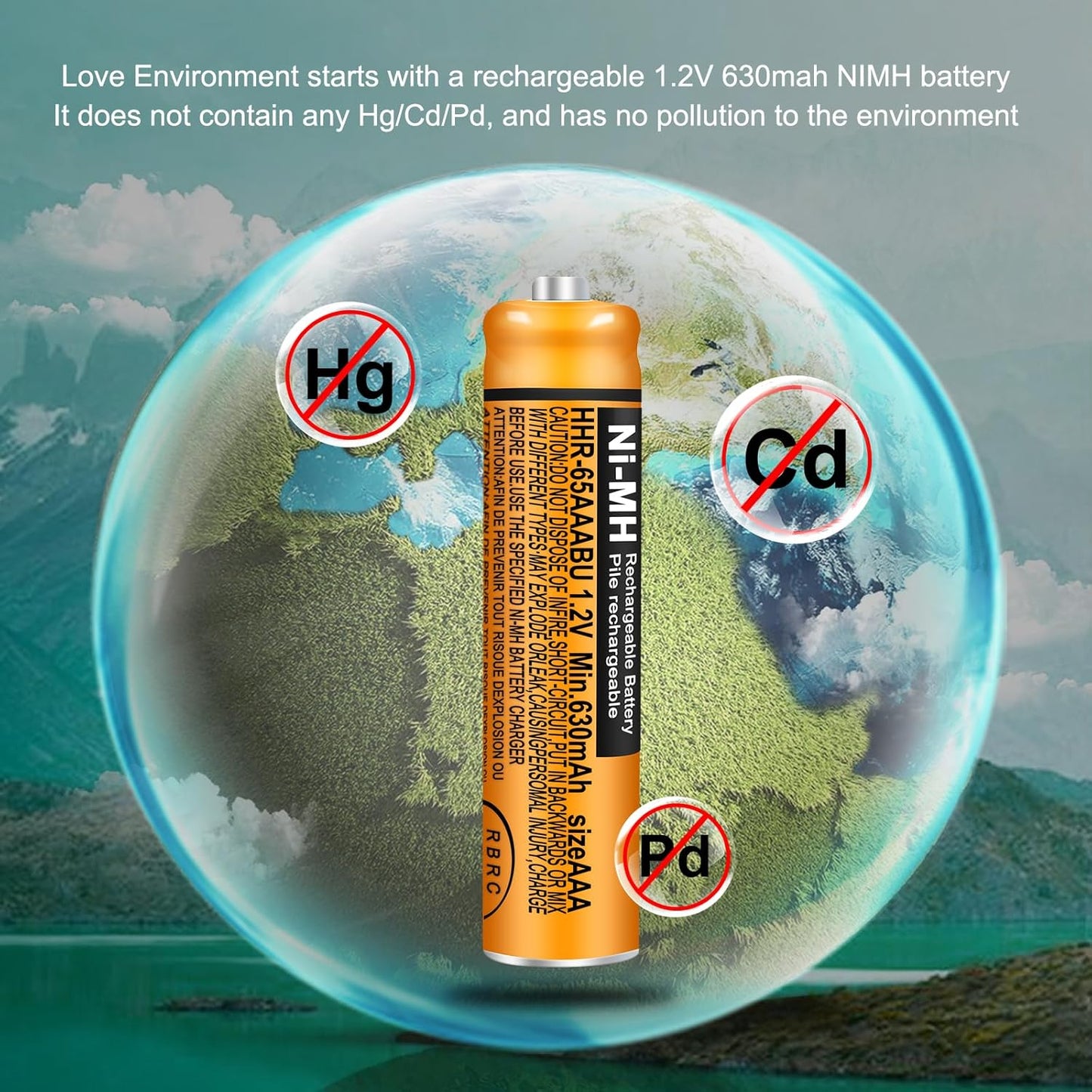 8 Pack HHR-65AAABU NI-MH Rechargeable Batteries 1.2V 630mAh AAA Battery for Panasonic Cordless Telephone Batteries