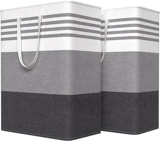 WOWBOX 2 Pack Laundry Baskets, Laundry Hampers, Freestanding Dirty Clothes Hampers with Reinforced Handles & Cross Stitch & Waterproof Coating, for Laundry Bedroom Bathroom Dorm,125L Grey