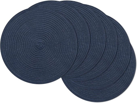 SHACOS Round Placemats Set of 6 Washable 15 inch Circle Polyester Woven Braided Place Mats for Dining Table Indoor Outdoor Table Mats Home Party Wedding Decor (Navy, 6)