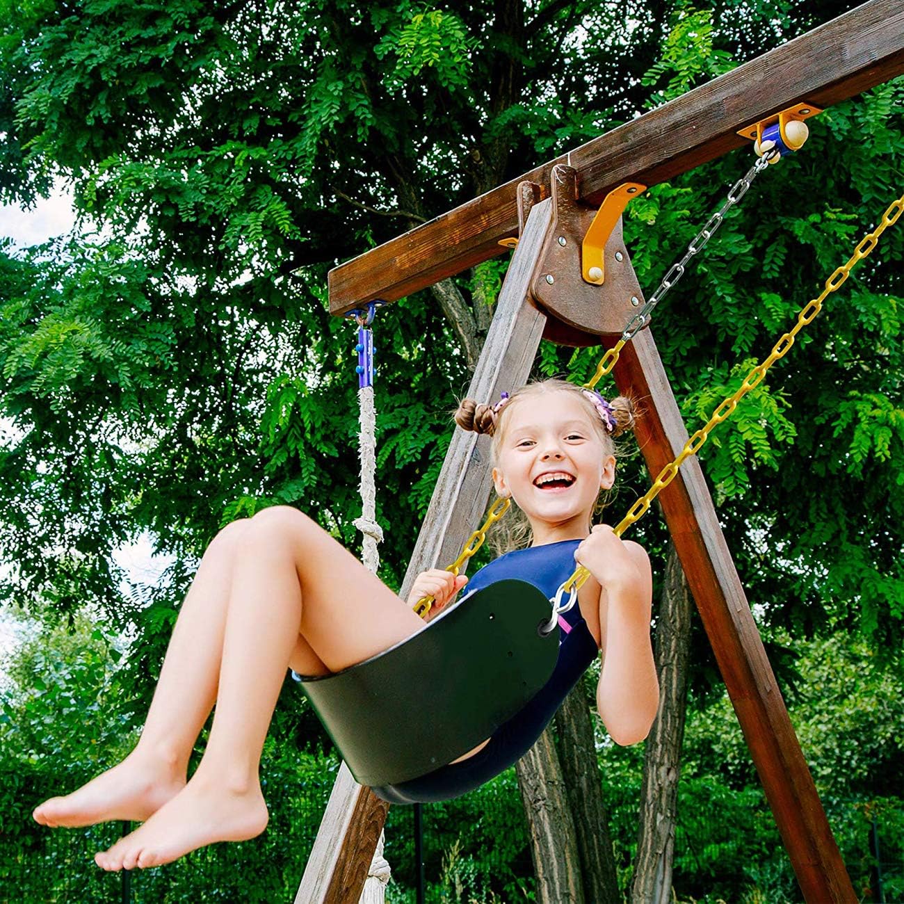 Sunnyglade 2PCS Swings Seats Heavy Duty with 66" Chain, Playground Swing Set Accessories Replacement with Snap Hooks, Support 250lb (2, Green)