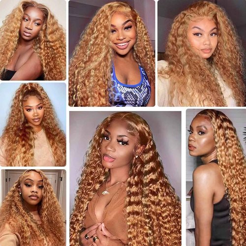 Fabimiya Human Hair Bundles 26 28 30 Inch Light Brown P27/30 Deep Wave Bundles Human Hair 100% Unprocessed Soft Sewn In Hair with Double Weft for Black Women