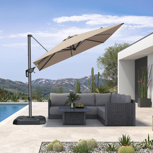 PURPLE LEAF 8 Feet Patio Umbrella Outdoor Cantilever Square Umbrella Aluminum Offset Umbrella with 360-degree Rotation for Garden Deck Pool Patio Taupe